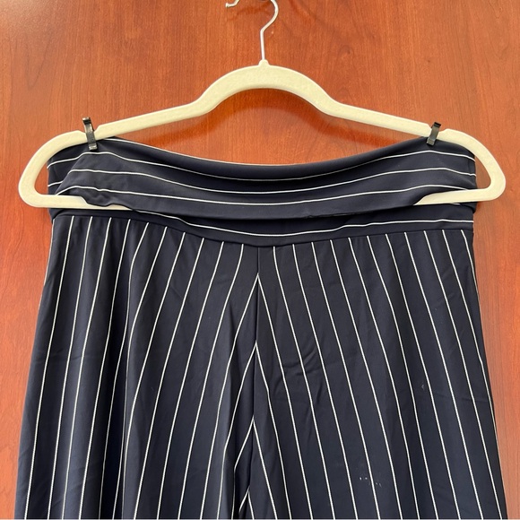 Armani Exchange Size Large Pants Fold Over Waist Wide Leg Navy Blue Stripped New - Picture 5 of 13